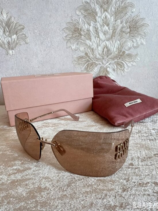 Miu Miu Brown Gradient Rimless Logo Sunglasses 80MM main image 9